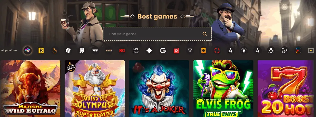National Casino lobby with the Best games search bar, provider filter and slot tiles