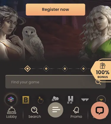 National Casino mobile lobby with the search bar and bottom menu